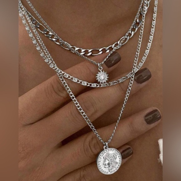 Silver 1pc Minimalist Disc Coin Layered Necklace - Picture 1 of 2